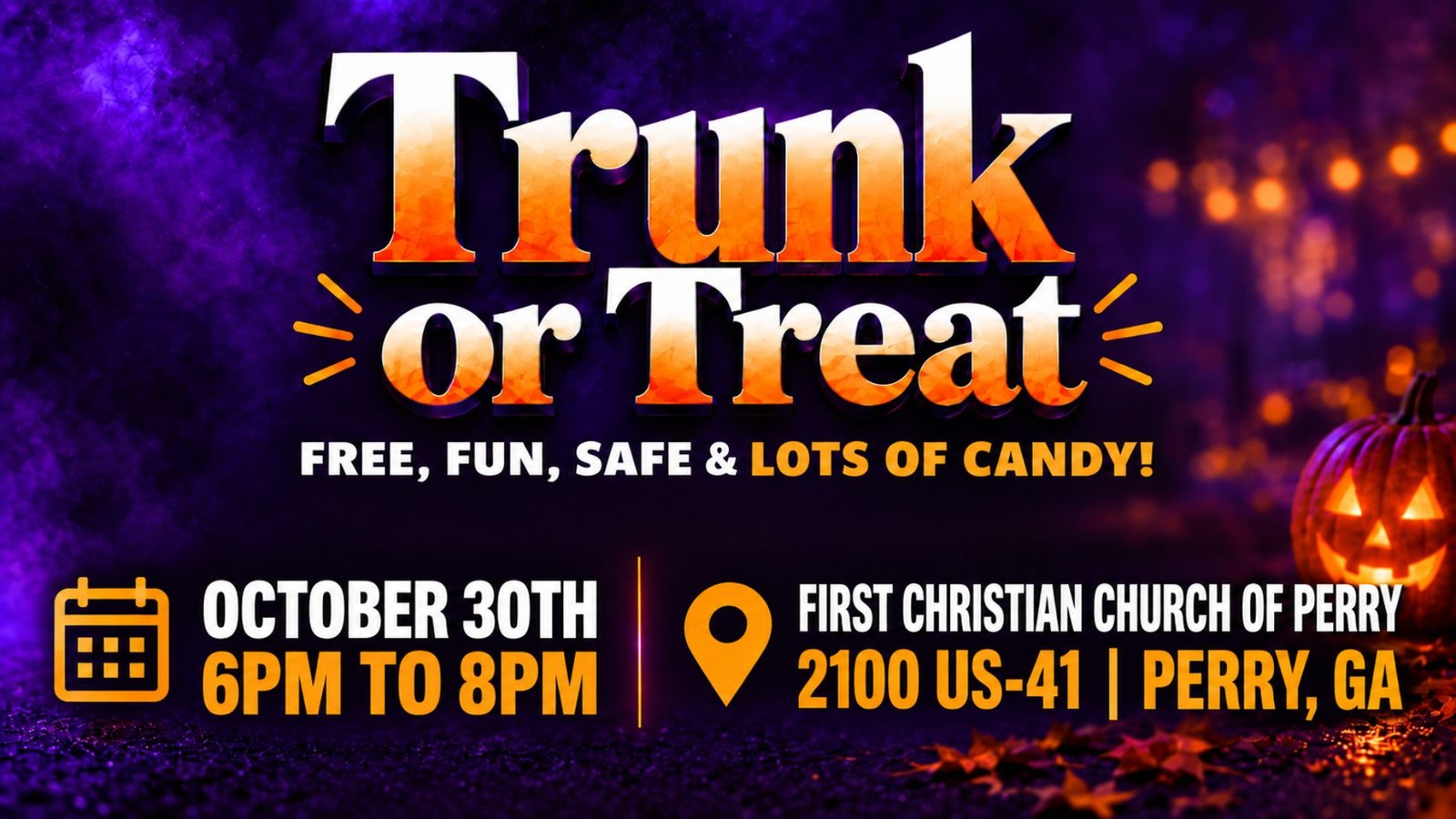Trunk or Treat, October 30, 6–8 PM at First Christian Church of Perry